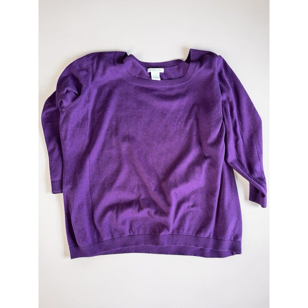 JG Hook Purple Boat Neck Sweater Womens L 3/4 Sleeve Classic Knit